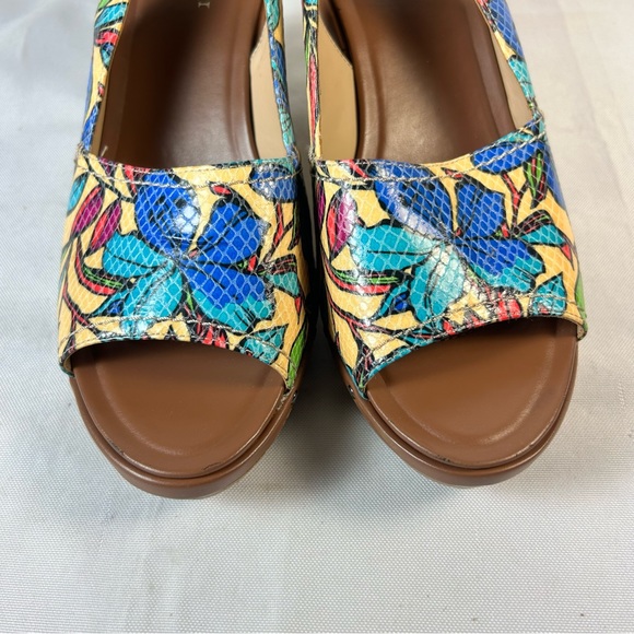 Naturalizer N5 Contour Honey Floral Slingback Open Toe Sandals Size 10 Wood Heel - Picture 5 of 8